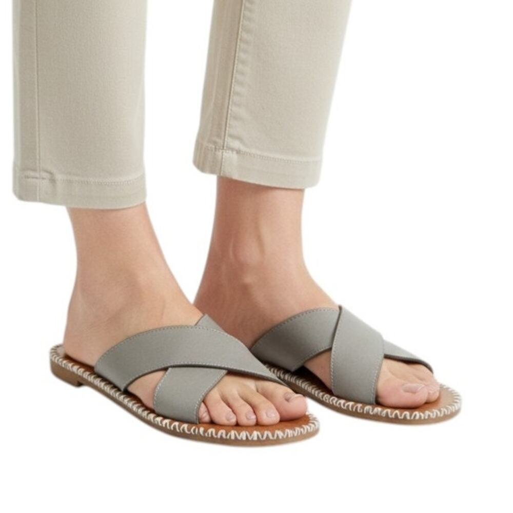 Antelope Gray Crisscross Femi Leather Women Sandals, 38/US8